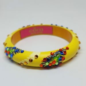 CARA New York RHINESTONE Sunny Yellow Bangle BRACELET Multi-color Wooden Light